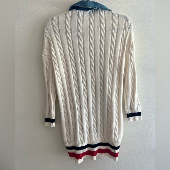 Central Park West Cream and denim long Knit open boyfriend cardigan - Picture 2 of 4